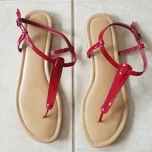 X Appeal Red Patent T Strap Sandals